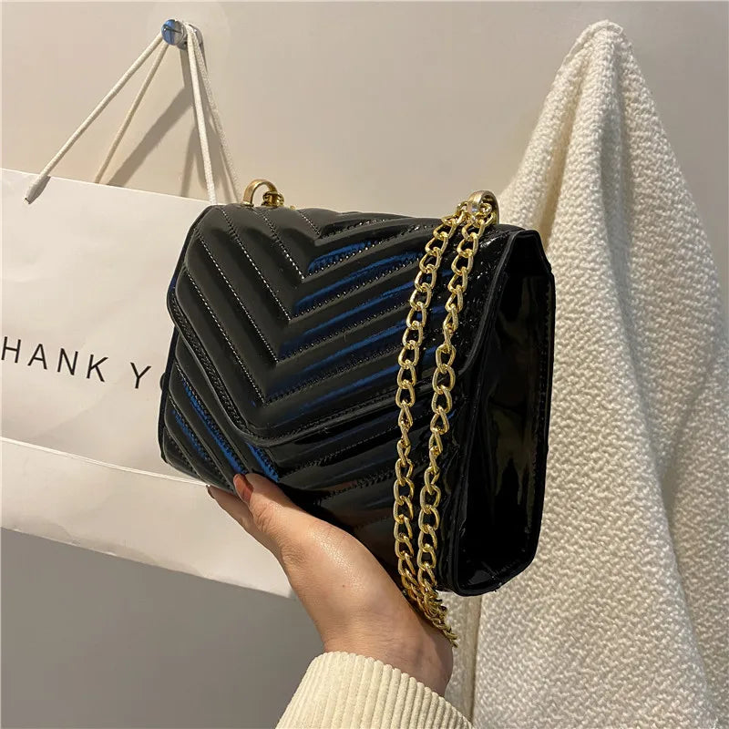 Lacquer PU Shoulder Bag Crossbody Chain Handbag