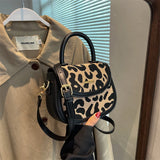 Leopard Handbag Canvas Vintage Flap Shoulder Bags Crossbody Messenger