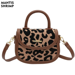 Leopard Handbag Canvas Vintage Flap Shoulder Bags Crossbody Messenger