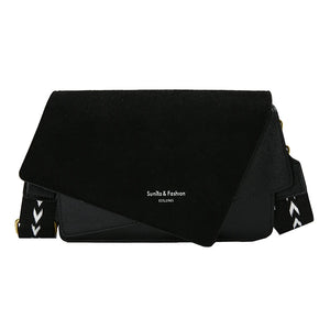 Nubuck Leather Square Shoulder Bag with Wide Strap