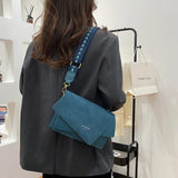 Nubuck Leather Square Shoulder Bag with Wide Strap