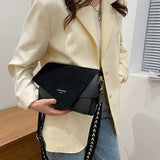 Nubuck Leather Square Shoulder Bag with Wide Strap