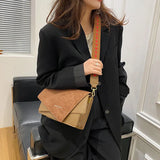 Nubuck Leather Square Shoulder Bag with Wide Strap