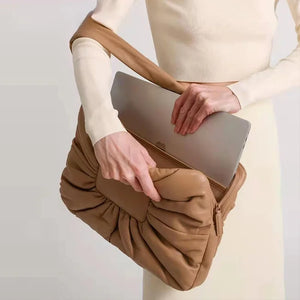 Women Bag PU Square Euro-America Style Ruched Solid Zipper Shoulder Bag