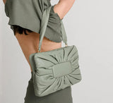 Women Bag PU Square Euro-America Style Ruched Solid Zipper Shoulder Bag