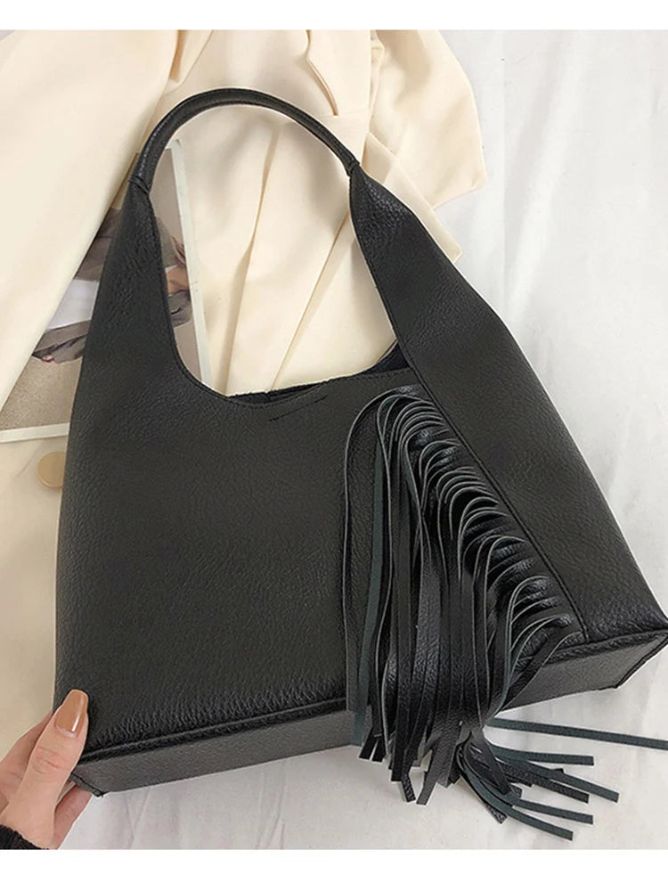 Women Bag Tassel Handbags Ladies Totes Vintage Versatile Shoudler Bags