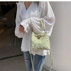 Flowers Embroidery Bucket Lace Crossbody Bag