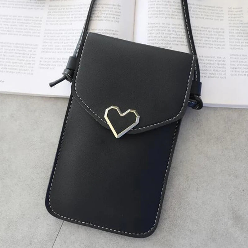 Transparent Women Cross Shoulder Bag Mini Heart Hasp Mobile Pouch