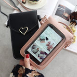Transparent Women Cross Shoulder Bag Mini Heart Hasp Mobile Pouch