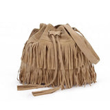 Women Suede Fringe Handbag Crossbody Tassel Purse Big Drawstring Sling