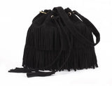 Women Suede Fringe Handbag Crossbody Tassel Purse Big Drawstring Sling