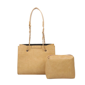 2 PC Set Leather Totes Bags Large Shoulder Bag Chain Crossbody Packs