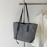 Women Houndstooth Tote Bag Soft Shoulder Handbag Zipper Closure