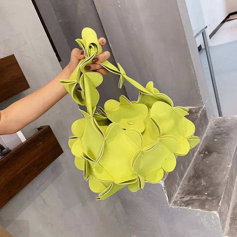 Vintage Bucket Sweet Shoulder Bag with 3D Flower Design