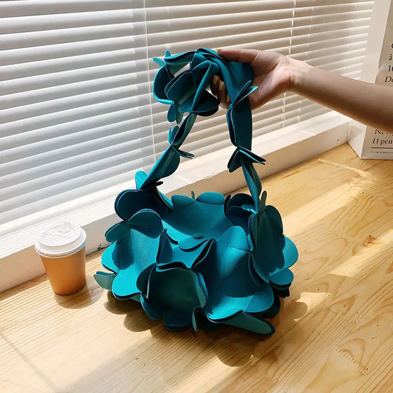 Vintage Bucket Sweet Shoulder Bag with 3D Flower Design