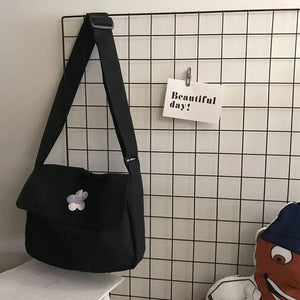 Canvas Bucket Bag Soft Zipper Crossbody Girls Handbag