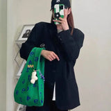 Women Bag Cotton Fabric Bucket Letter Solid Shoulder Bag