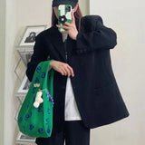 Women Bag Cotton Fabric Bucket Letter Solid Shoulder Bag