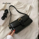 Soft PU Leather Crossbody Bag Vintage Casual Female Solid Hasp Shoulder Bag