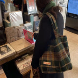 Vintage Plaid Zipper Shoulder Bag Handbag Purse Preppy Style Girls Bag