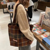 Vintage Plaid Zipper Shoulder Bag Handbag Purse Preppy Style Girls Bag