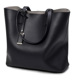 Large Bucket Bag Casual Shoulder Tote PU Leather Handbag