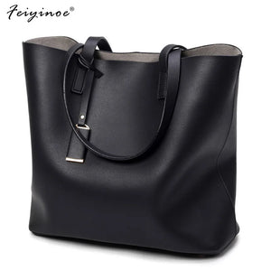Large Bucket Bag Casual Shoulder Tote PU Leather Handbag