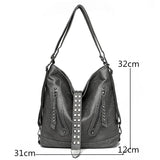 Large Capacity Rivet Leather Crossbody Bag Ladies Tote 3 In 1 Women Backpack