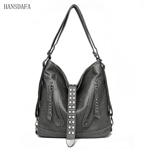 Large Capacity Rivet Leather Crossbody Bag Ladies Tote 3 In 1 Women Backpack