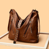Large Capacity Rivet Leather Crossbody Bag Ladies Tote 3 In 1 Women Backpack