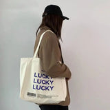 Women Bag Letter LUCKY Canvas Tote Bag Casual Hasp SOFT Shoulder Bags