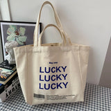 LUCKY Letters Canvas Tote Bag Casual Hasp Shoulder Handbags