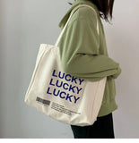 LUCKY Letters Canvas Tote Bag Casual Hasp Shoulder Handbags