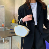 Women Bag Retro Chain Shoulder Crossbody Personality Solid PU Handbag