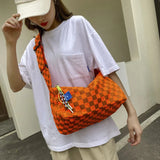 Checkered Ladies Shoulder Bag Large Capacity Casual Style