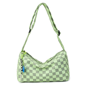 Checkered Ladies Shoulder Bag Large Capacity Casual Style