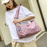 Checkered Ladies Shoulder Bag Large Capacity Casual Style