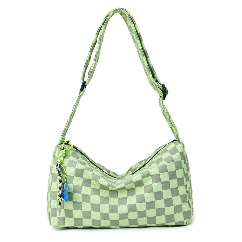 Checkered Ladies Shoulder Bag Large Capacity Casual Style