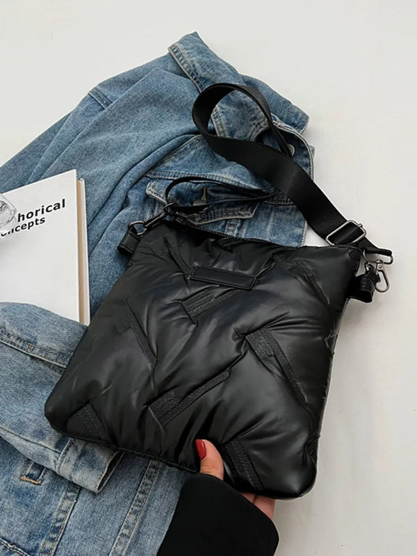 Women Winter Cross Body Shoulder Bag Cotton Padded Solid Messenger Bags