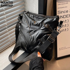 Women Winter Cross Body Shoulder Bag Cotton Padded Solid Messenger Bags