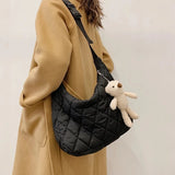 Bear Pendant Handbag Space Pad Cotton Down Tote Female