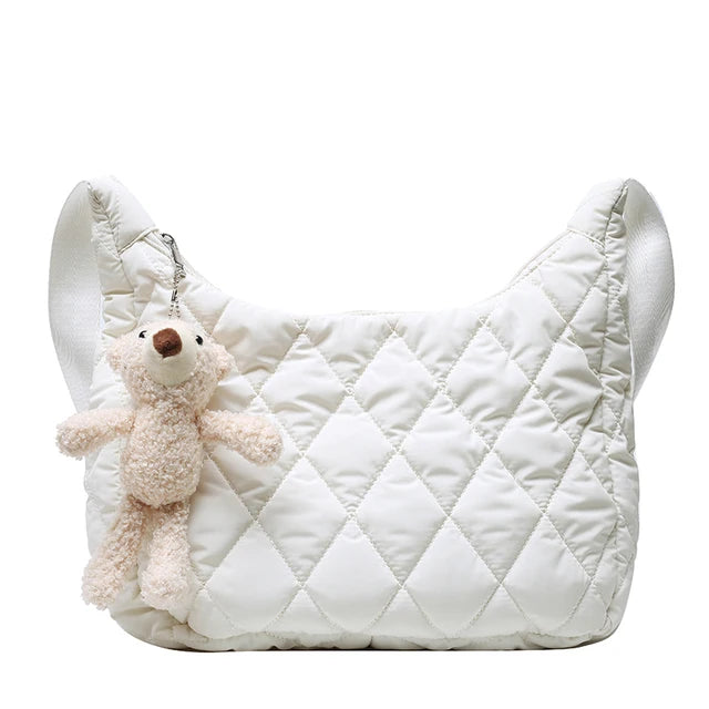 Bear Pendant Handbag Space Pad Cotton Down Tote Female