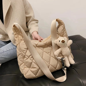 Bear Pendant Handbag Space Pad Cotton Down Tote Female