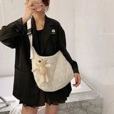 Bear Pendant Handbag Space Pad Cotton Down Tote Female