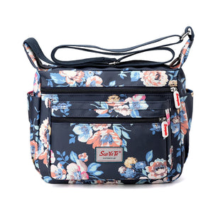 Nylon Women Shoulder Bag Floral Pattern Messenger Bag Casual Travel Pack