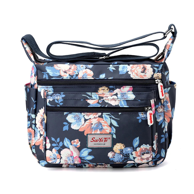 Nylon Women Shoulder Bag Floral Pattern Messenger Bag Casual Travel Pack