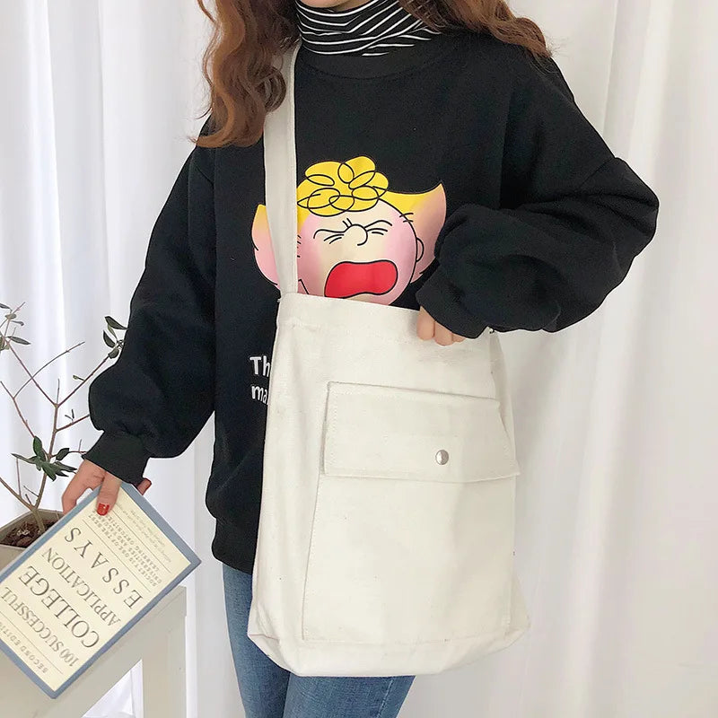 Canvas Messenger Bag College Shoulder Bag Girls School Class Bag