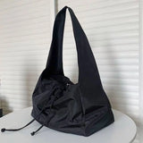 Nylon Bucket Bag Soft Shoulder Tote Solid Zipper Purses Handbags