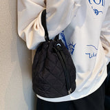 Quilted Drawstring Shoulder Bag Lattice Tote Bag