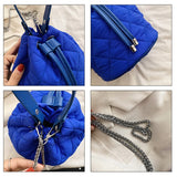 Quilted Drawstring Shoulder Bag Lattice Tote Bag